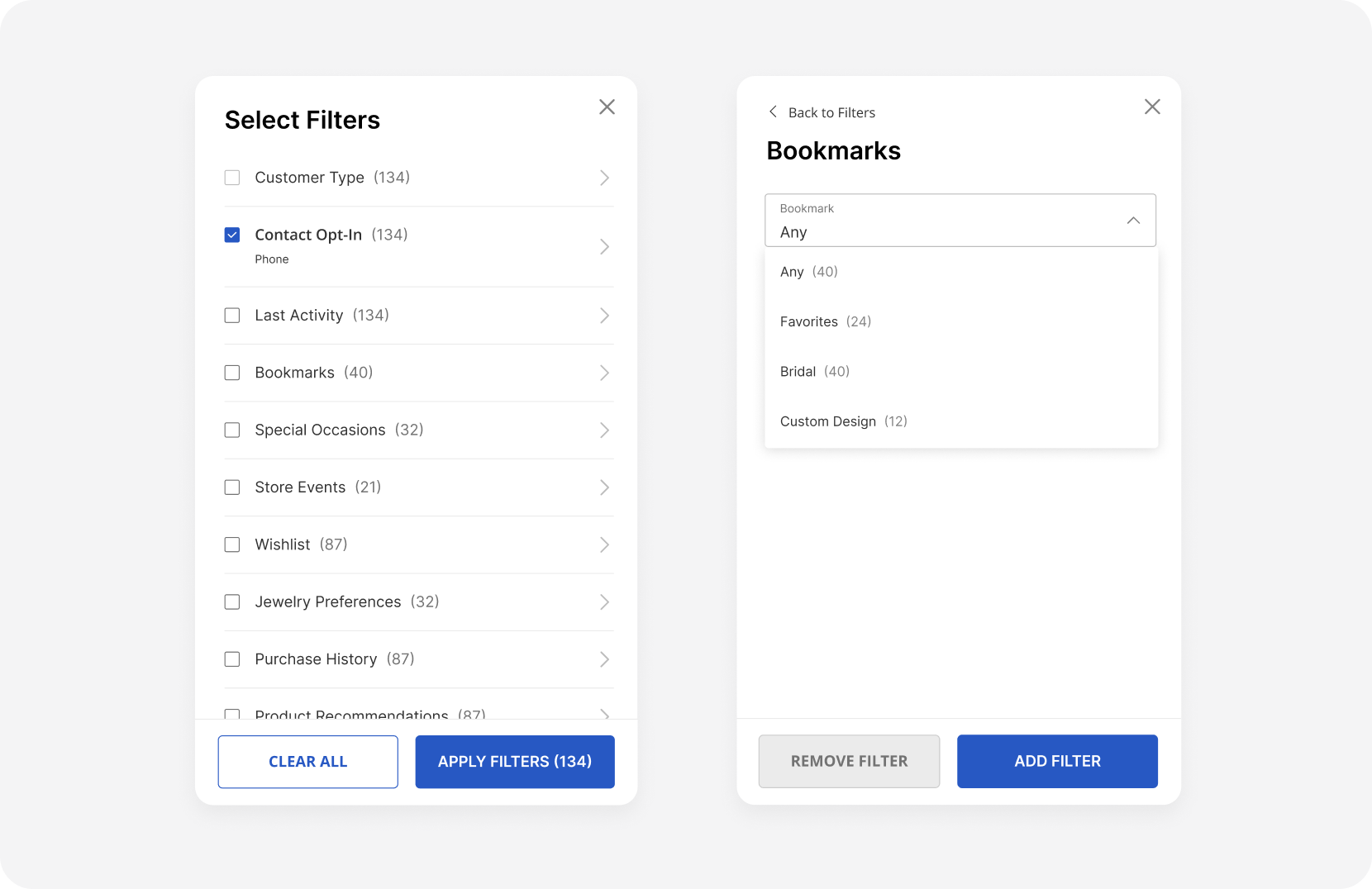 Clienteling Filters